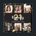 Birthday photo collage black gold best friends magnet<br><div class="desc">For a woman's 21st (or any age) birthday, celebrating her life with a collage of 6 of your high quality photos of her, her friends, family, interest or pets. Personalise and add her name, age 21 and a date. White and golden text. A chic, classic black background colour. Her name...</div>