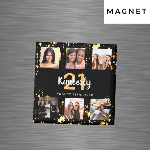 Birthday photo collage black gold best friends magnet