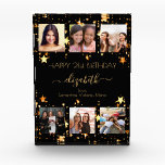 Birthday photo collage black gold stars friend acrylic award<br><div class="desc">A gift from friends for a woman's 21st birthday, celebrating her life with a collage of 6 of your high quality photos of her, her friends, family, interest or pets. Personalise and add her name, age 21 and your names. Golden text. A chic, classic black background colour. Her name is...</div>