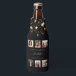 Birthday photo collage black gold stars friends bottle cooler<br><div class="desc">A gift from friends for a woman's 21st birthday, celebrating her life with a collage of 6 of your high quality photos of her, her friends, family, interest or pets. Personalise and add her name, age 21 and your names. Light yellow text. A chic, classic black background colour. Her name...</div>