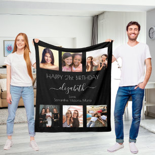 Birthday photo collage black white best friends fleece blanket