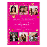 Birthday photo collage hot pink best friends