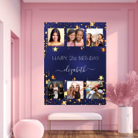 Birthday photo collage navy blue gold stars