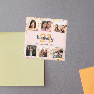 Birthday photo collage rose gold best friends magnet