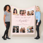 Birthday photo collage rose gold pink best friends fleece blanket<br><div class="desc">A gift from friends for a woman's 21st birthday, celebrating her life with a collage of 6 of your high quality photos of her, her friends, family, interest or pets. Personalise and add her name, age 21 and your names. Dark rose gold coloured letters. Girly and trendy rose gold, blush...</div>