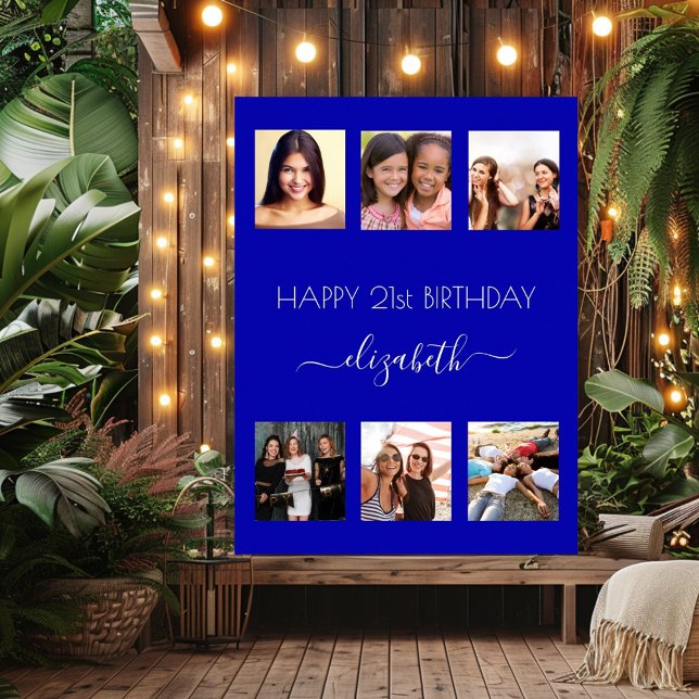 Birthday photo collage royal blue BFF Poster (Creator Uploaded)