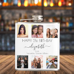 Birthday photo collage white best friends hip flask<br><div class="desc">A gift from her best friends for a woman's 21st (or any age) birthday, celebrating her life with a collage of 6 of your photos of her, her friends, family, interest or pets. Personalize and add her name, age 21 and your names. Black text. A chic, classic white background color....</div>