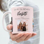 Birthday photo friend blush pink name coffee mug<br><div class="desc">A gift from friends for a woman's 21st birthday, celebrating her life with 3 of your photos of her, her friends, family, interest or pets. Personalise and add her name, age 21 and your names. Black coloured letters. A girly, feminine blush pink, rose gold coloured background. Her name is written...</div>