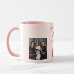 Birthday photo friend blush pink name mug<br><div class="desc">A gift from friends for a woman's 21st birthday, celebrating her life with 3 of your photos of her, her friends, family, interest or pets. Personalise and add her name, age 21 and your names. Black coloured letters. A girly, feminine blush pink, rose gold coloured background. Her name is written...</div>