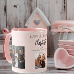 Birthday photo friend blush pink name mug<br><div class="desc">A gift from friends for a woman's 21st birthday, celebrating her life with 3 of your photos of her, her friends, family, interest or pets. Personalise and add her name, age 21 and your names. Black coloured letters. A girly, feminine blush pink, rose gold coloured background. Her name is written...</div>