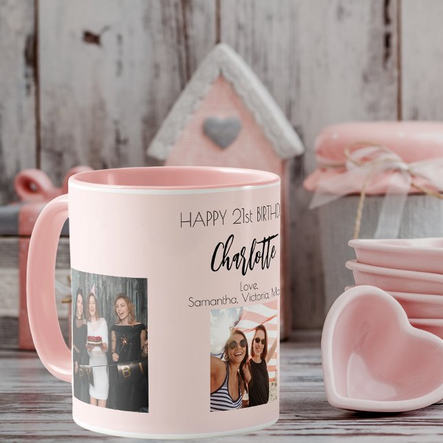 Birthday photo friend blush pink name mug (Creator Uploaded)