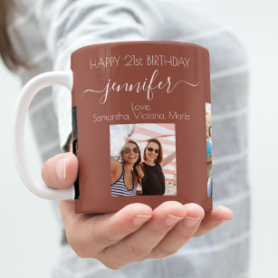 Birthday photo friends names brown earth coffee mug
