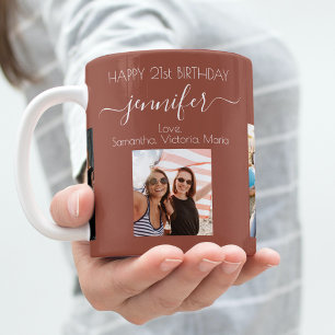 Birthday photo friends names brown earth coffee mug