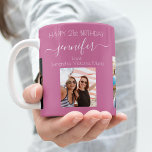 Birthday photo friends names dark pink coffee mug<br><div class="desc">A gift from friends for a woman's 21st birthday, celebrating her life with 3 of your photos of her, her friends, family, interest or pets. Personalize and add her name, age 21 and your names. A dark pink colored background. Her name is written with a modern hand lettered style script...</div>