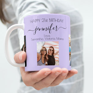 Birthday photo friends names violet lavender coffee mug