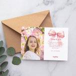 Birthday photo girl pink bow thank you card<br><div class="desc">A birthday Thank You photo card.  A white background. Decorated with a large pink bow.  Personalise and add your photo and thank you note.</div>