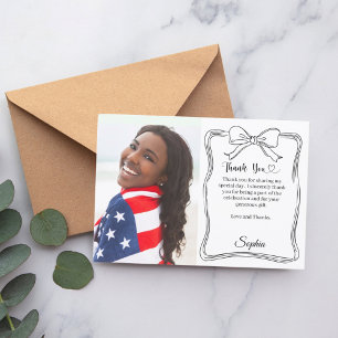Birthday photo hand-written bow thank you card