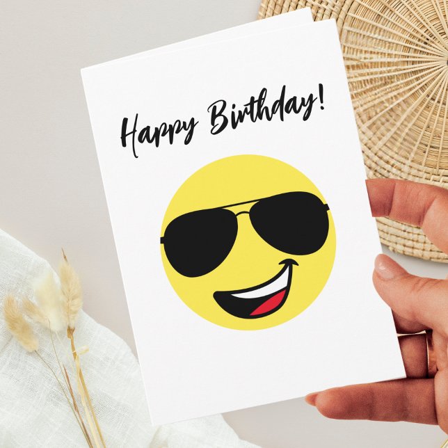 Birthday Photo Happy Face Aviator Glasses Funny  Card (Creator Uploaded)