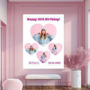 Birthday photo heart collage girl welcome poster