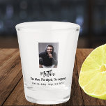 Birthday photo man myth legend fun shot glass<br><div class="desc">Personalise and add your own photo of the birthday boy/man.  The text: The name in black with a modern hand lettered style script. Personalise and add a name,  age 40 and a text.  Text: The Man,  The Myth,  The Legend.</div>
