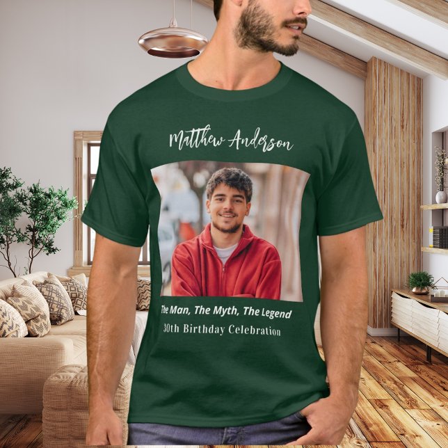 Birthday photo man myth legend name fun green T-Shirt (Creator Uploaded)