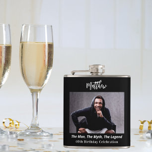 Birthday photo man myth legend name fun hip flask
