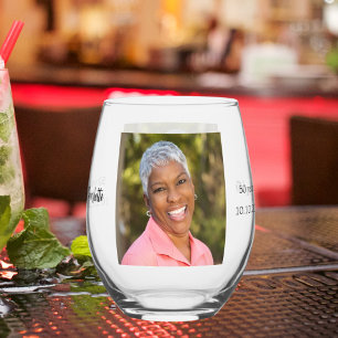 Birthday photo name age stemless wine glass