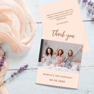 Birthday photo peach simple thank you card