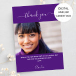 Birthday photo purple thank you card<br><div class="desc">A purple background.  Personalise and add your photo and thank you note.</div>