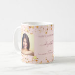 Birthday photo rose gold blush friends photo coffee mug<br><div class="desc">A gift from friends for a woman's 21st (or any age) birthday. Personalise and 2 of your own photos, her name, age 21 and your names. Dark rose text. A chic feminine rose gold, pink background colour. Her name is written with a modern hand lettered style script with swashes. Decorated...</div>