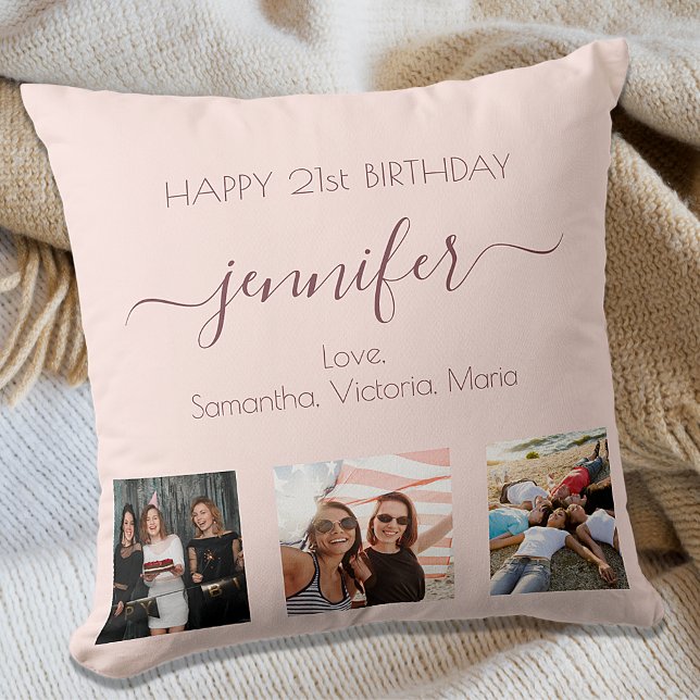 Birthday photo rose gold blush pink best friends cushion (Creator Uploaded)