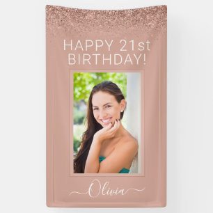 Birthday Photo Rose Gold Blush Pink Glitter Girly Banner