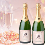 Birthday photo rose gold glitter fun facts bio sparkling wine label<br><div class="desc">Can be used on front on a bottle, but is ment for the back. For a 21st (or any age) birthday party. Personalise and add a photo of the birthday girl. Add your text, fun facts, biography about the birthday girl, and your names. A trendy rose gold coloured background decorated...</div>