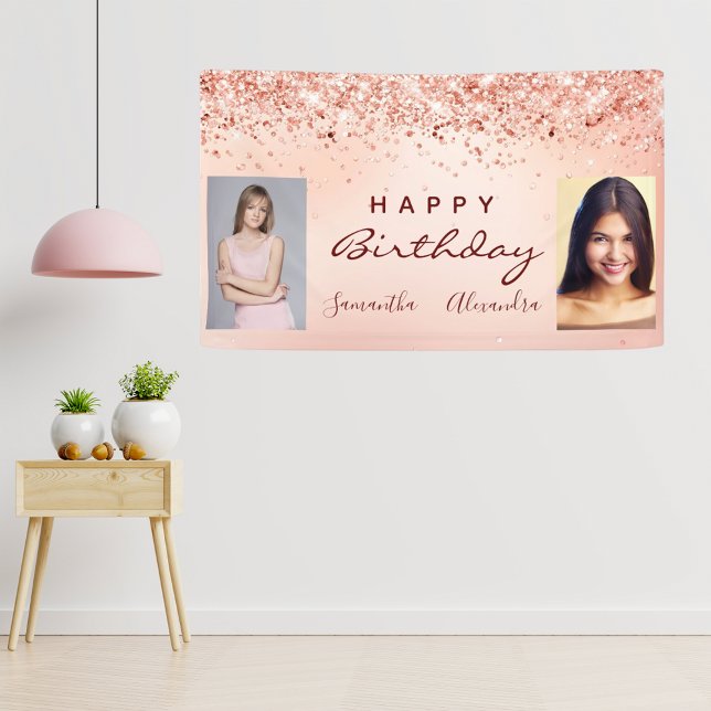 Birthday photo rose gold pink glitter friends  banner (Creator Uploaded)