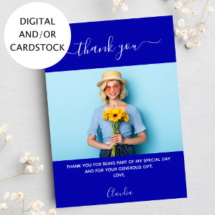 Birthday photo royal blue thank you card