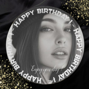 Birthday photo simple modern classic elegant paper plate