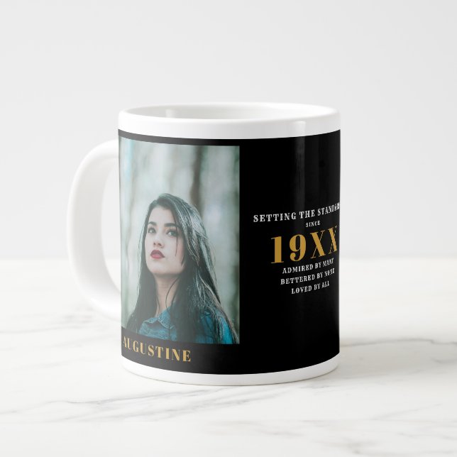 Birthday Photo Template Elegant Chic Gold Black  Large Coffee Mug (Front Left)
