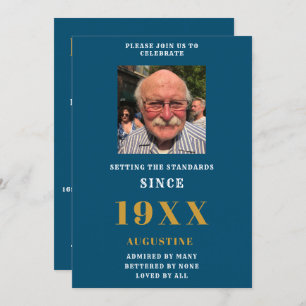 Birthday Photo Template Name Elegant Blue Gold