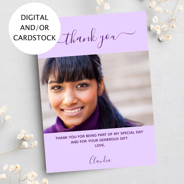 Birthday photo violet purple thank you invitation (Creator Uploaded)