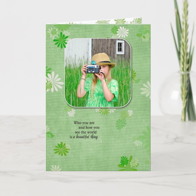 birthday photo with daisy background card (Front)