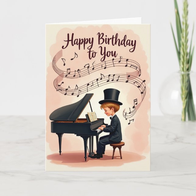 Birthday Piano Music Card (Front)