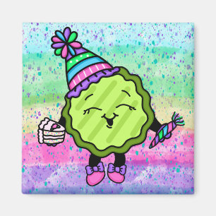 Birthday Pickle   Pink and Purple Birthday Hat   Magnet
