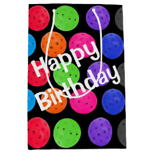Birthday Pickleballs on Black Medium Gift Bag