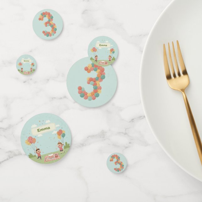 Birthday Picnic, Cute Retro Style, Age 3 Confetti (Group)