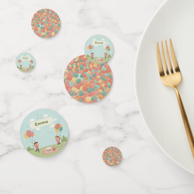 Birthday Picnic, Cute Retro Style Confetti (Group)