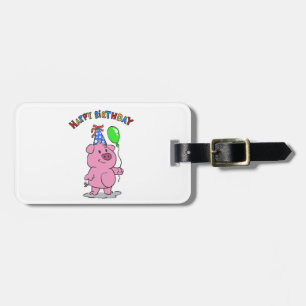 Birthday Pig cartoon choose background colour Luggage Tag