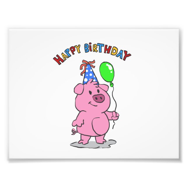 Birthday Pig cartoon | choose background colour Photo Print (Front)