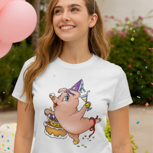 Birthday Pig Partying Womens T-Shirt