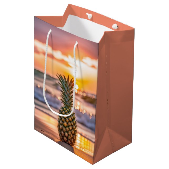 Birthday Pineapple On Sunset Beach Medium Gift Bag (Front Angled)