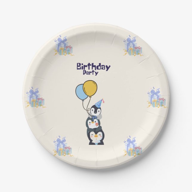 birthday pinguin  paper plate (Front)